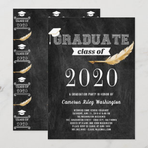 Graduation Party Retro Chalkboard Black and white Invitation