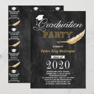 Graduation Party Retro Chalkboard Black white gold Invitation