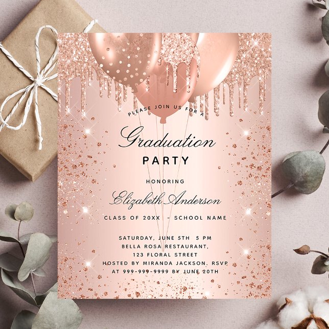 Graduation party rose gold balloons invitation (Creator Uploaded)