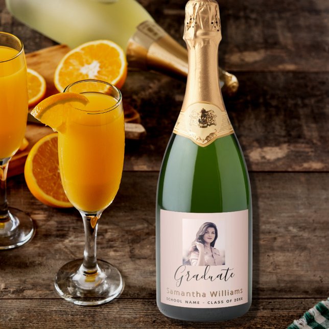 Graduation party rose gold blush photo  sparkling wine label (Creator Uploaded)