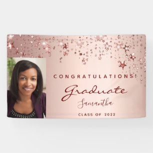 Graduation party rose gold blush stars photo banner