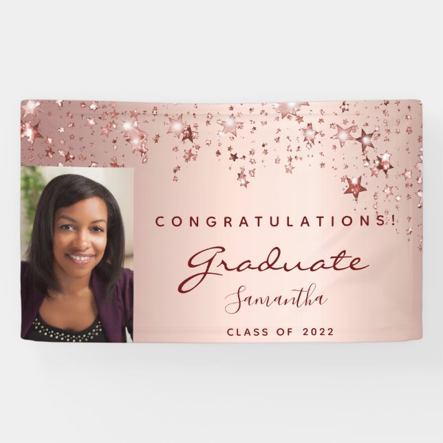 Graduation party rose gold blush stars photo banner (Horizontal)
