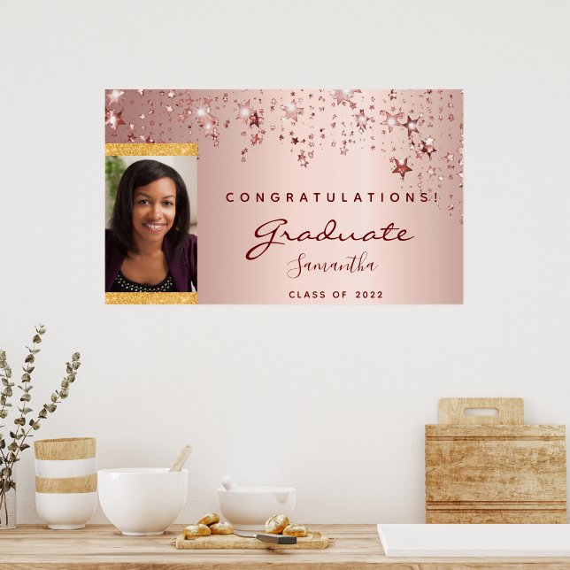 Graduation party rose gold blush stars photo poster (Kitchen)