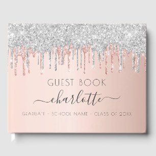 Graduation party rose gold glitter drips guest book