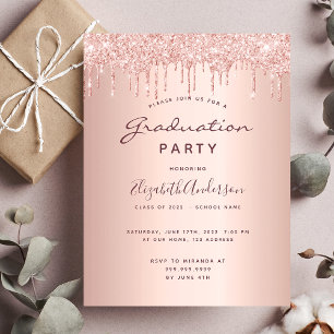 Graduation party rose gold glitter invitation 2025 postcard