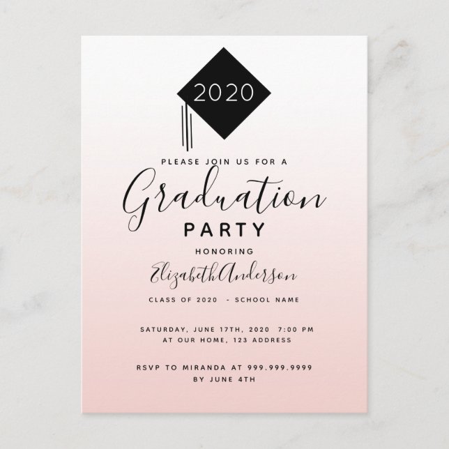 Graduation party rose gold topper 2025 invitation postcard (Front)