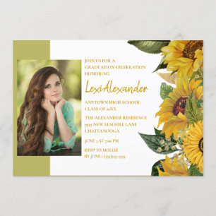 Graduation Party Rustic Sunflowers Photo Girl Invitation