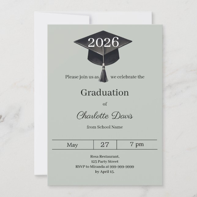 Graduation party sage green class of 2026 invitation (Front)