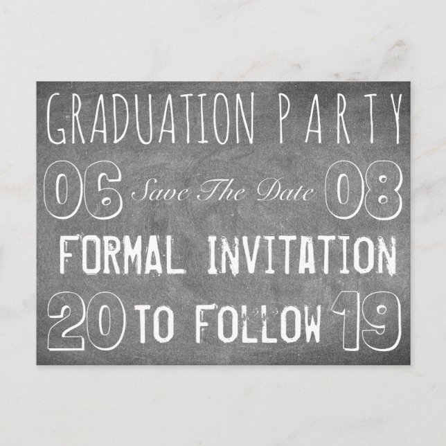 Graduation Party Save The Date Chalkboard Look Postcard (Front)