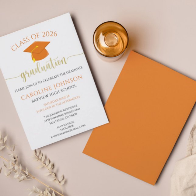 Graduation Party School Colours Orange Invitation (Creator Uploaded)