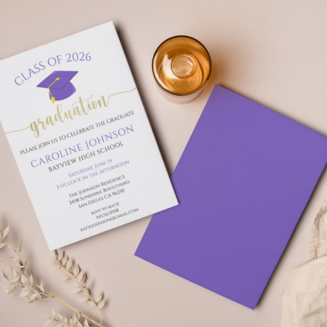 Graduation Party School Colours Purple Invitation (Creator Uploaded)