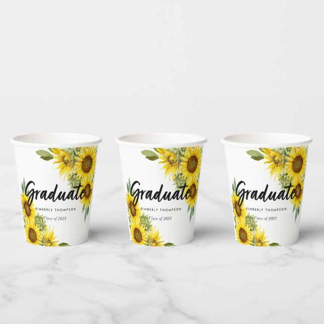 Graduation Party Script Celebration Sunflower Chic Paper Cups (Multi)