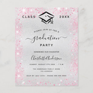 Graduation party silver pink glitter invitation