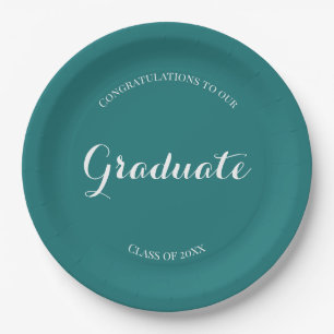 Graduation Party Simple Green and White Paper Plate