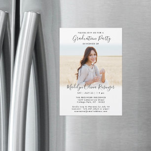 Graduation Party Simple Photo & Black White Script Magnetic Invitation