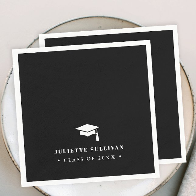Graduation Party | Simple Type Napkin (Simple Type Black and White Graduation Party Napkins.)