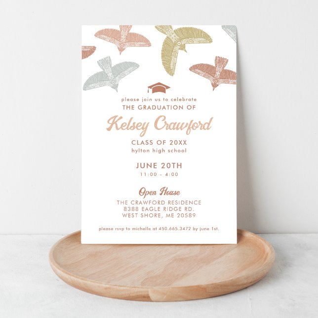 Graduation Party  |  Soaring Birds Boho Folk Art Invitation (Creator Uploaded)
