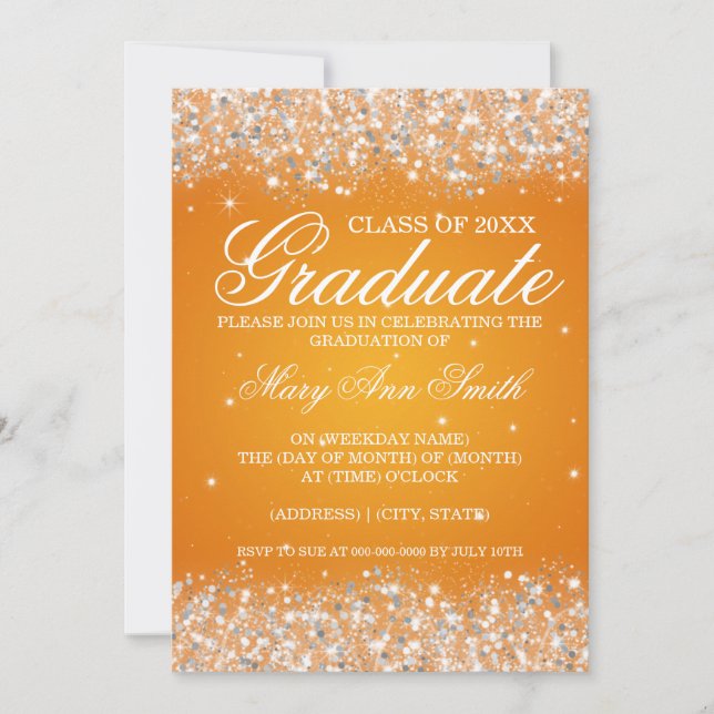 Graduation Party Sparkling Glitter Orange Invitation (Front)