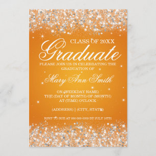 Graduation Party Sparkling Glitter Orange Invitation