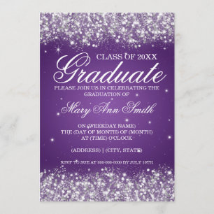 Graduation Party Sparkling Glitter Purple Invitation