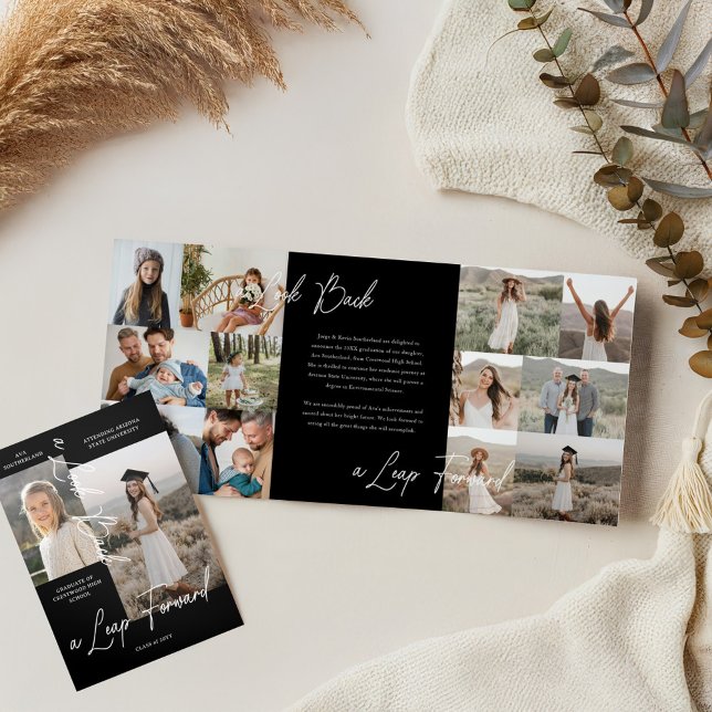 Graduation Party Then & Now Grad Photo Collage Tri-Fold Announcement (Graduation Party Then & Now Grad Photo Collage Tri-Fold Announcement (Inside & Cover))