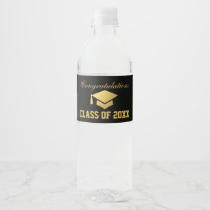 Graduation Party Water Bottle Labels Black Gold