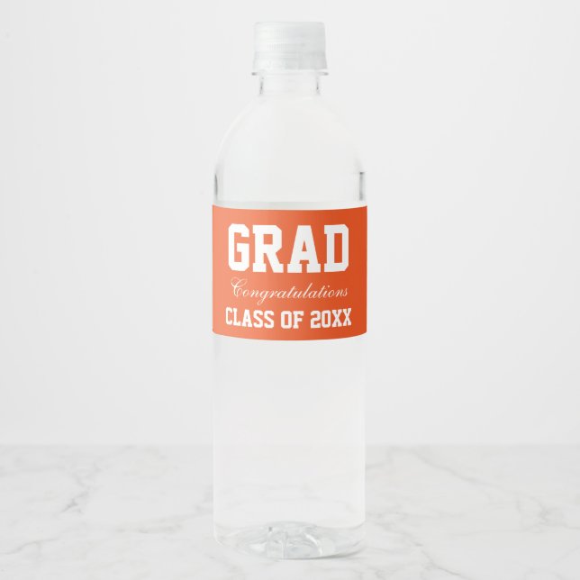 Graduation Party Water Bottle Labels Orange (Front)