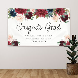 Graduation Party Watercolor Burgundy Floral Banner