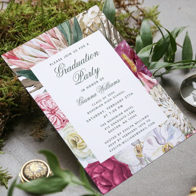 Graduation Party Watercolor Floral Grad Graduate Invitation (Creator Uploaded)