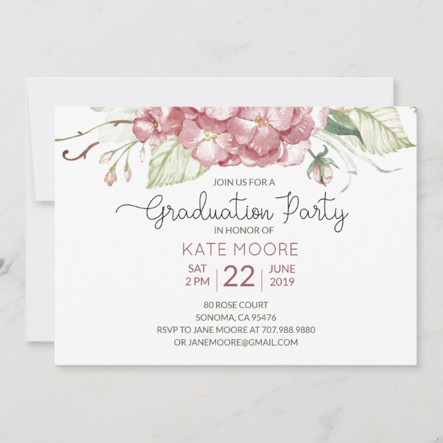 Graduation Party Watercolor Floral Invitation (Front)