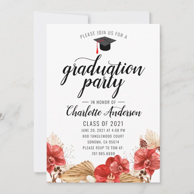 Graduation Party Watercolor Floral Invitation (Front)