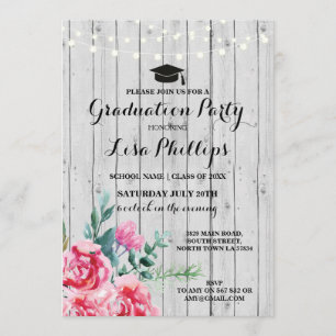Graduation Party Watercolor Floral Wood Invite