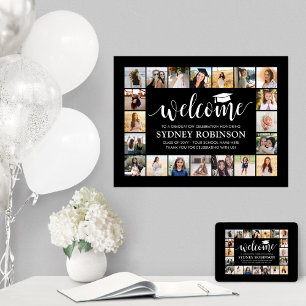 Graduation Party Welcome 20 Photo Collage Black Poster