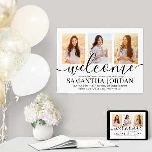 Graduation Party Welcome 3 Photo Collage White Poster