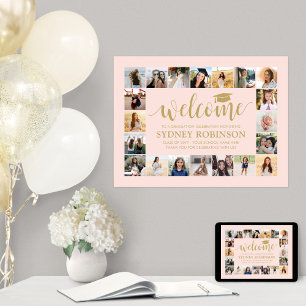 Graduation Party Welcome Photo Collage Blush Pink Poster