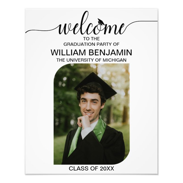 Graduation Party Welcome with Modern Photo Arch Print (Front)