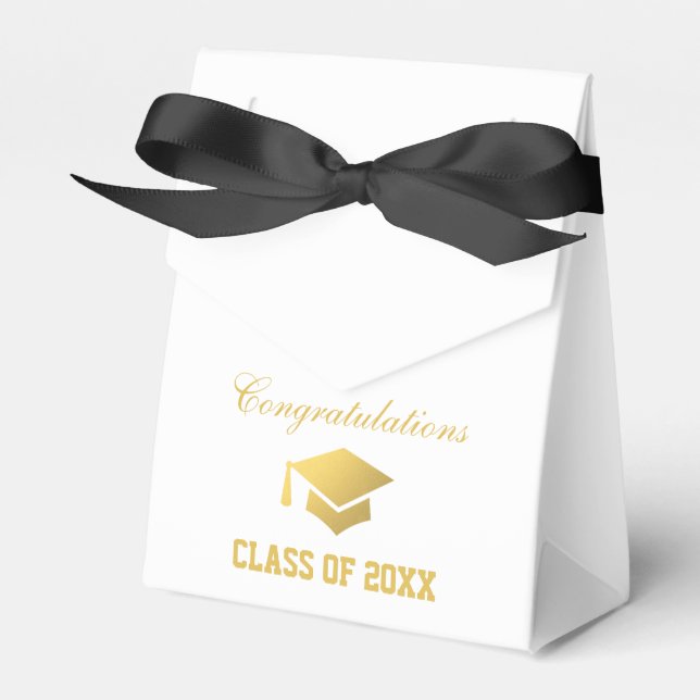 Graduation Party White and Gold Favour Box (Front Side)