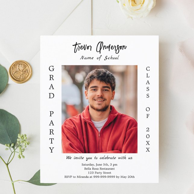 Graduation party white black photo 2025 invitation (Creator Uploaded)