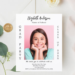 Graduation party white black photo invitation 2025