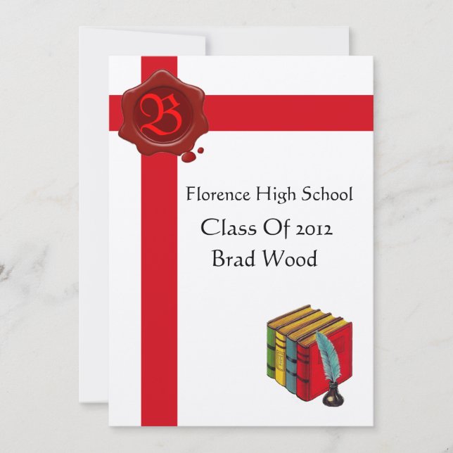 GRADUATION PARTY,White Red Wax Seal  Monogram,felt Invitation (Front)