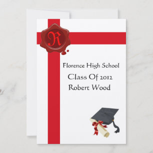 GRADUATION PARTY,White Red Wax Seal  Monogram,felt Invitation