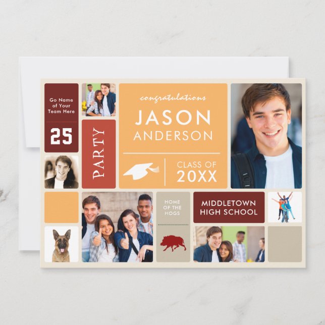 Graduation Party With Class Photos & Slogans Retro Invitation (Front)