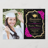 Graduation Party With Photo - Black Gold Hot Pink