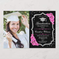 Graduation Party With Photo - Black Silver Pink