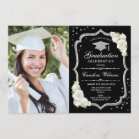 Graduation Party With Photo - Black Silver White