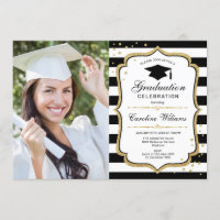 Graduation Party With Photo - Black White Gold
