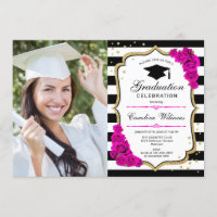 Graduation Party With Photo - Gold Pink White