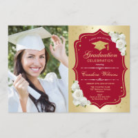Graduation Party With Photo - Gold Red