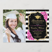 Graduation Party With Photo - Pink Gold Black