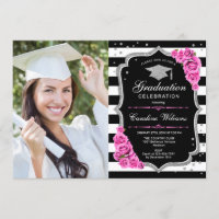 Graduation Party With Photo - Pink Silver Black